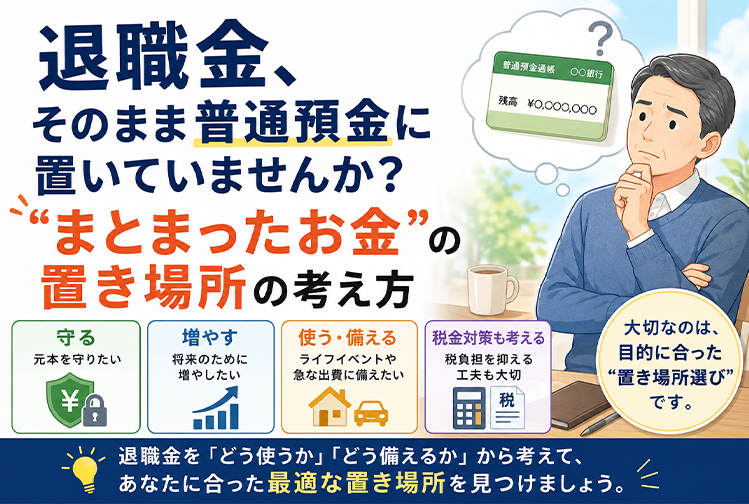 退職金、そのまま普通預金に置いていませんか？"まとまったお金"の置き場所の考え方