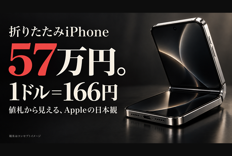 折りたたみiPhoneは57万円。値札から逆算すると、Appleは日本を「1ドル166円」で見ている